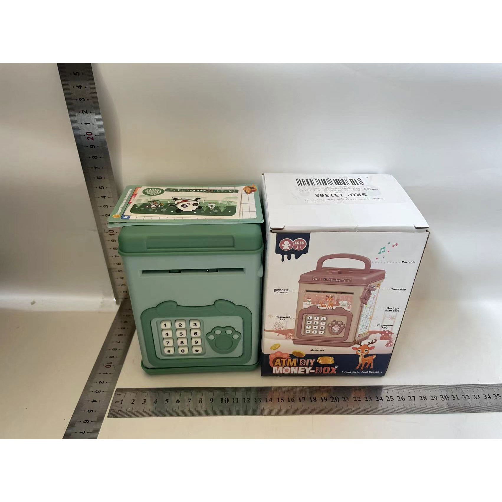 Pusculita pentru Copii, Flippy, pusculita pentru economii SMART BOX cu efecte sonore, Tip ATM, cu Parola cu Amprenta, din plastic, 20 x 13.5 x 11.5 cm Verde [5]