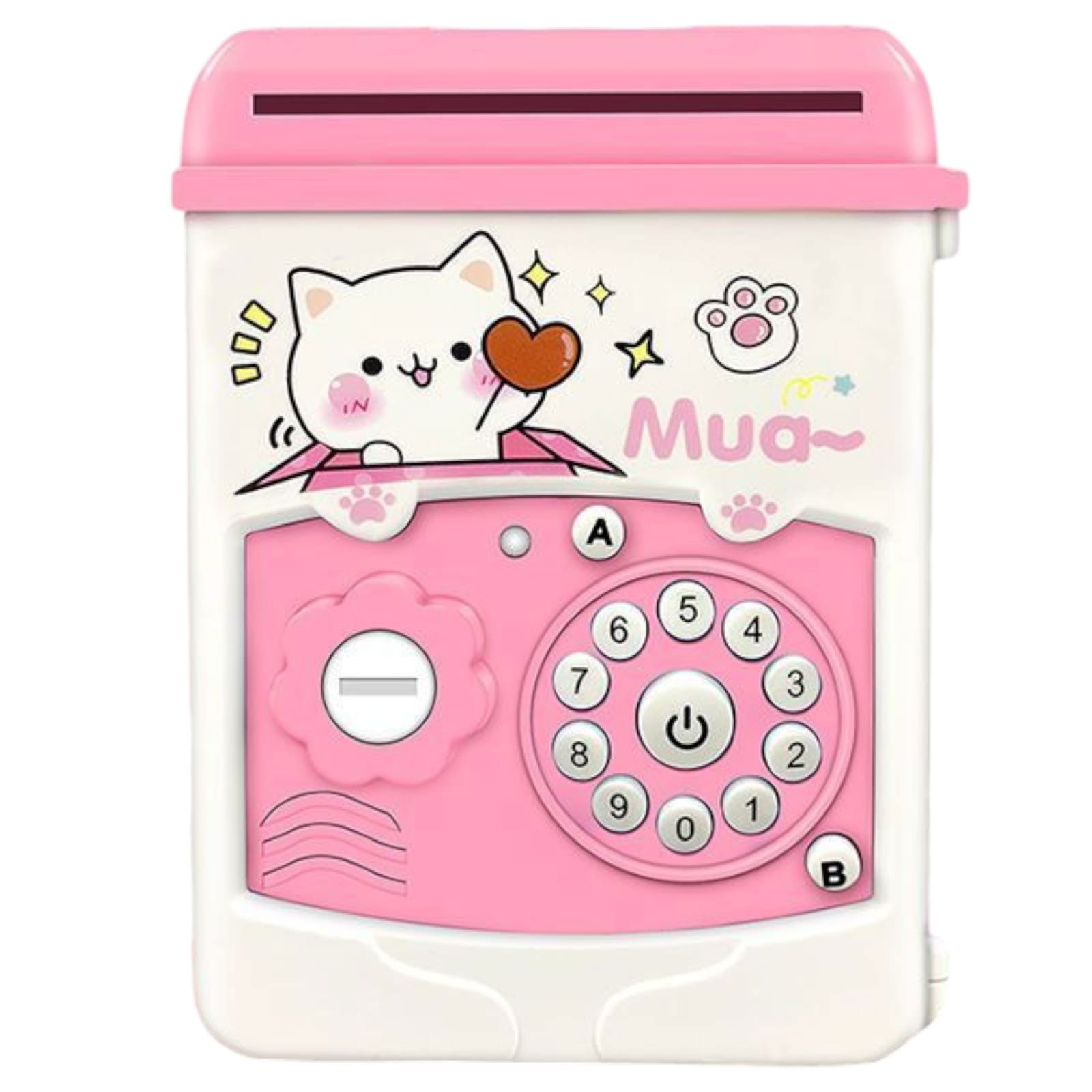 Jucarii interactive - Pusculita pentru Fetite, Flippy, Pusculita pentru Economii PIGGY BOX, Pusculita Simpla cu Key Access, 17 x 11.5 x 10 cm, 400 gr, Alb Roz