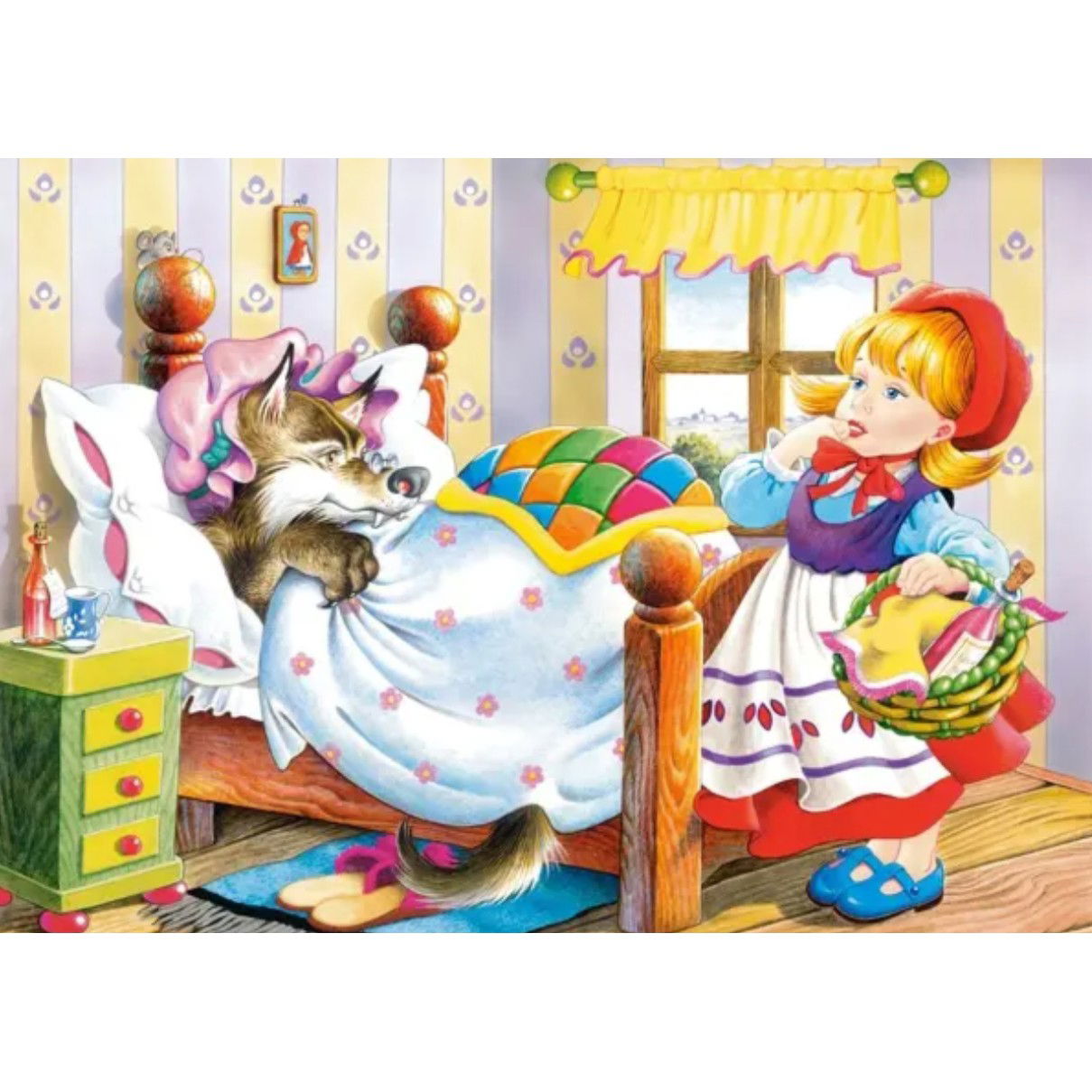 Puzzle 60 de Piese din Lemn in Cutie Metalica, Flippy, Model Scufita Rosie, Educativ, Dezvoltare Abilitati Cognitive, pentru Prescolari, 22.5x13.5 cm, Multicolor [3]