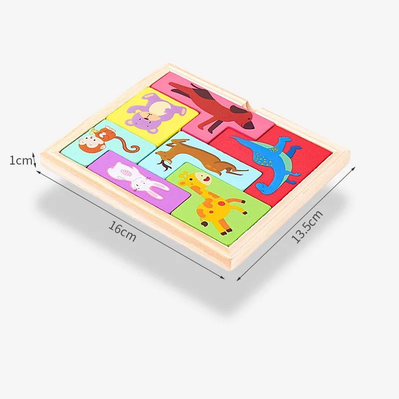 Puzzle din Lemn Flippy, Tip Tetris, +4 Ani, cu Animale Colorate 3D, 7 Piese, Multicolor [4]