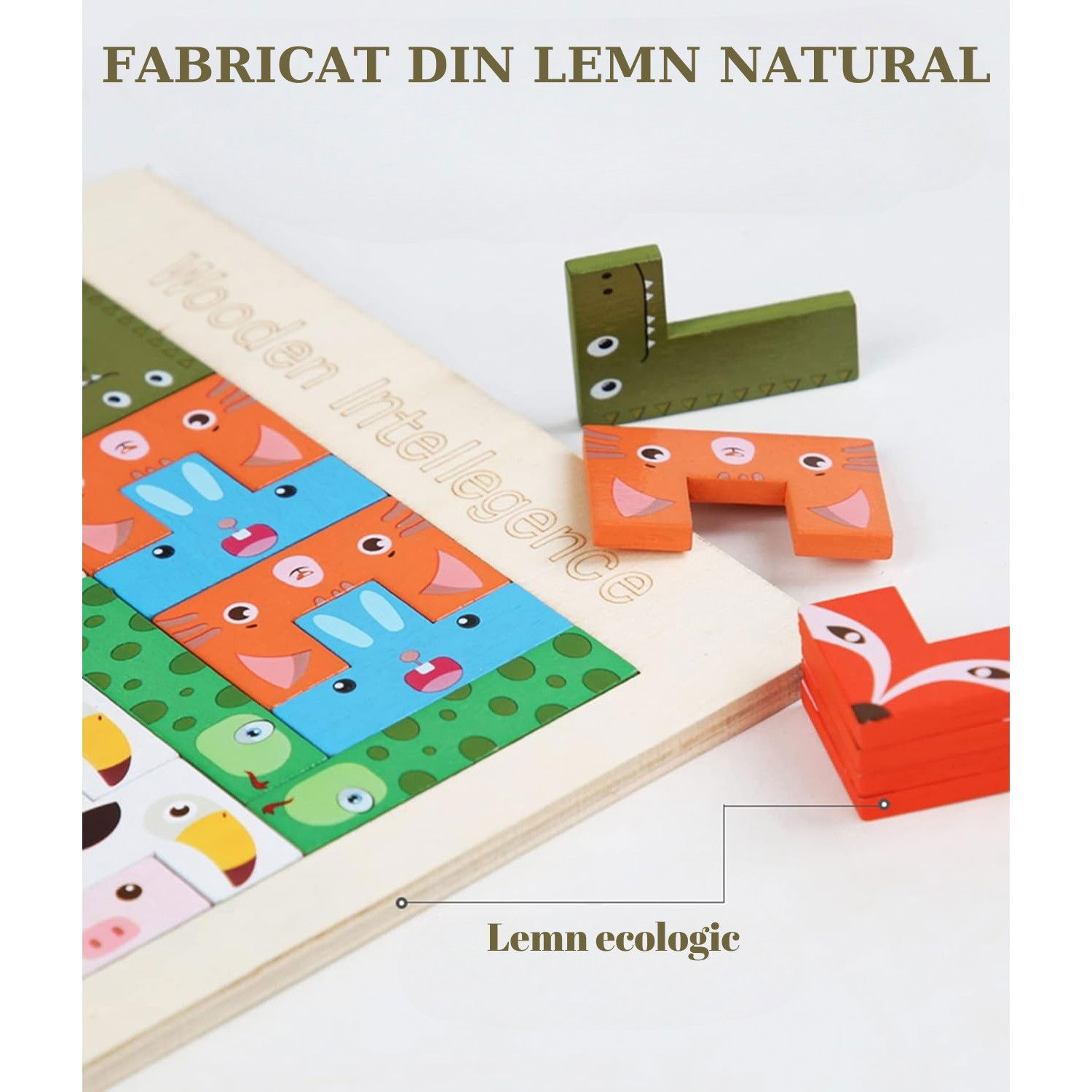 Puzzle din Lemn Flippy, Tip Tetris, +4 Ani, cu Animale Colorate 3D, 40 Piese, Multicolor [6]