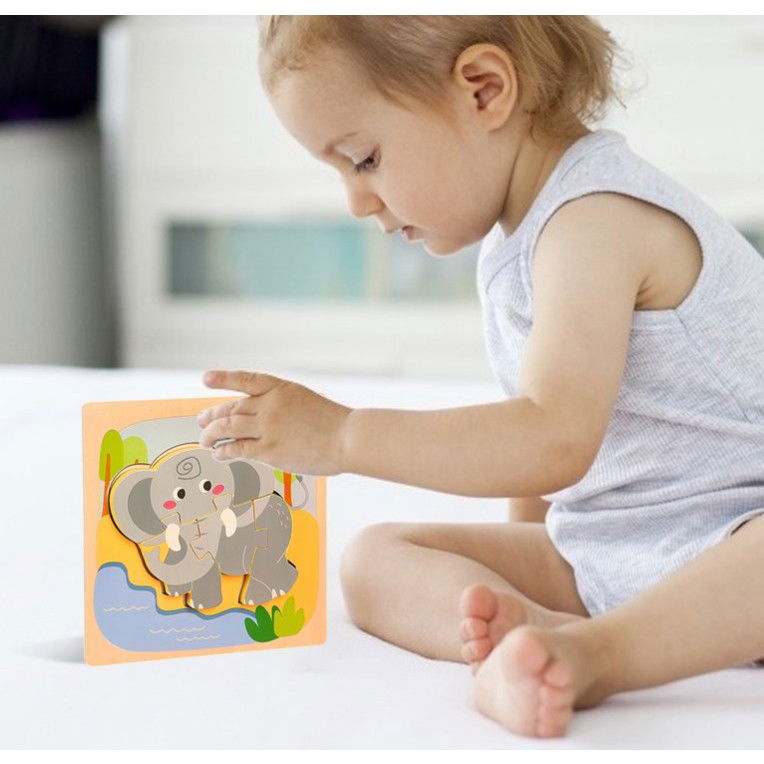 Puzzle Montessori din Lemn pentru Copii, Flippy, 3D, 0-3 Ani, Model Elefant, Educativ, Intuitiv, Creativ, 4 Piese, 15x15x0.5 cm, Multicolor [5]