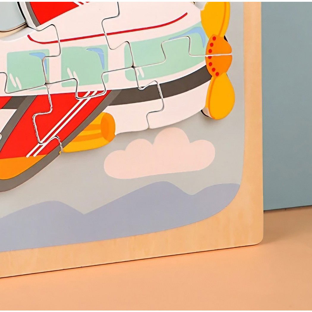 Puzzle Montessori din Lemn pentru Copii, Flippy, 3D, 0-3 Ani, Model Avion, Educativ, Intuitiv, Creativ, 6 Piese, 15x15x0.5 cm, Multicolor [5]