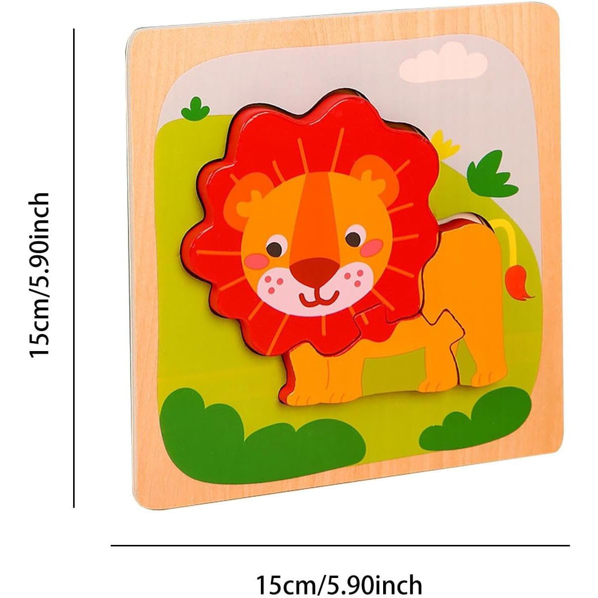 Puzzle Montessori din Lemn pentru Copii, Flippy, 3D, 0-3 Ani, Model Leu, Educativ, Intuitiv, Creativ, 3 Piese, 15x15x0.5 cm, Multicolor [6]