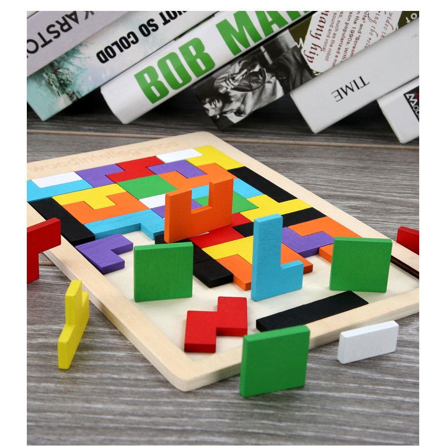 Puzzle Montessori, Flippy, din Lemn, Tip Tetris, +36 Luni, Forme Neregulate, 40 Piese, 26.5 x 17.7 cm, Multicolor [9]