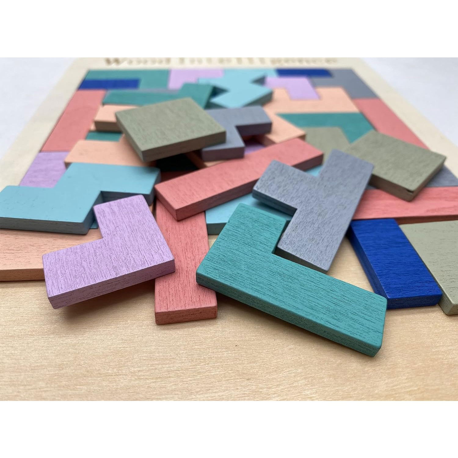 Puzzle Montessori, Flippy, din Lemn, Tip Tetris, +36 Luni, Forme Neregulate, 40 Piese, 26.5 x 17.7 cm, Multicolor Pastelat [4]