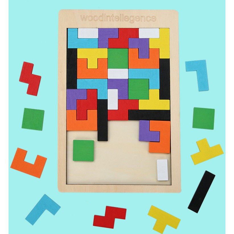 Puzzle Montessori, Flippy, din Lemn, Tip Tetris, +36 Luni, Forme Neregulate, 40 Piese, 26.5 x 17.7 cm, Multicolor [3]
