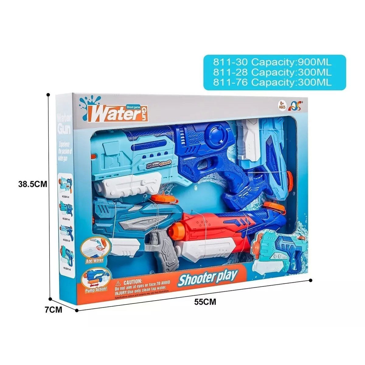 Pistoale cu apa - Set 4x Pistol cu Apa pentru Copii, Flippy, 6ani+, Multicolor, 1x 900 ML + 3x 300 ML