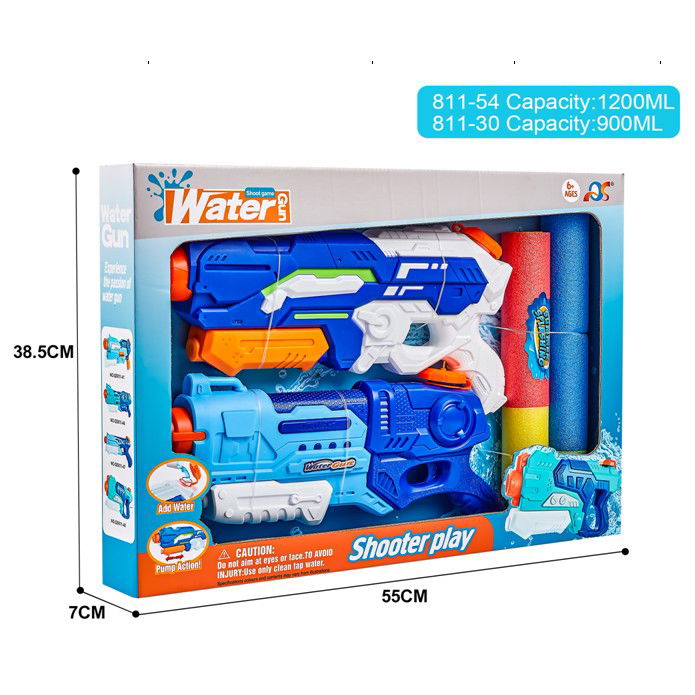 Pistoale cu apa - Set 2x Pistol cu Apa pentru Copii, Rezervor, Pentru Piscina/Plaja, Flippy, 6ani+, Albastru, 1200 ML + 900 ML