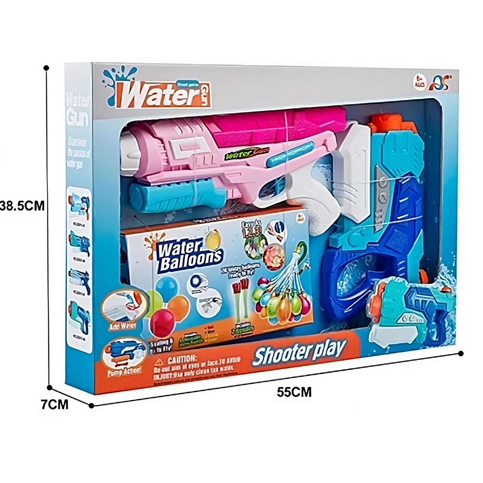 Pistoale cu apa - Set 2x Pistol cu Apa pentru Copii, Flippy, 6ani+, cu baloane de apa, Albastru + Roz, 1x 600 ML + 1x 550 ML