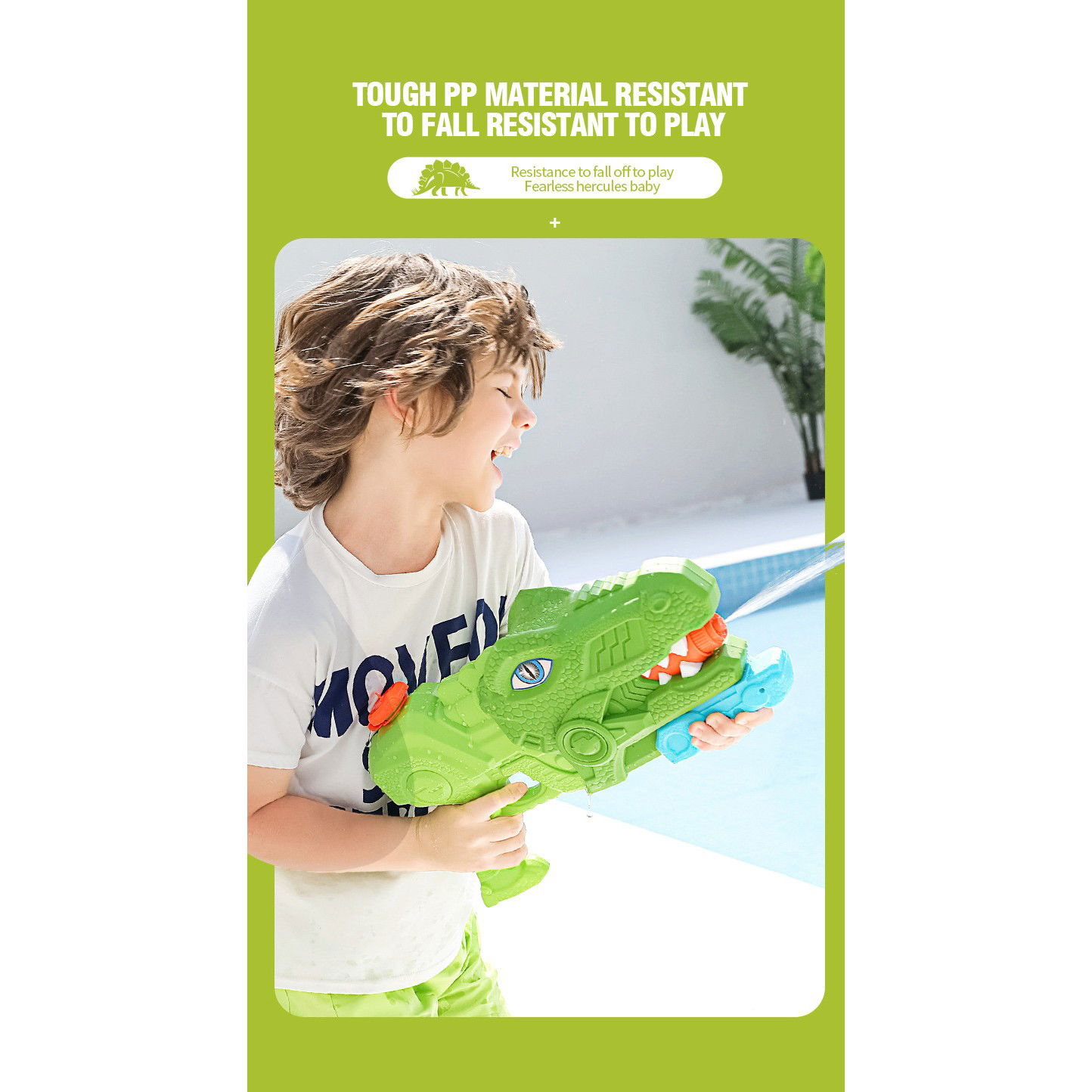 Pistol cu Apa pentru Copii, Rezervor, Pentru Piscina/Plaja, Flippy, 6ani+, Tiranozaur, 3 duze, Verde, 660ML [4]