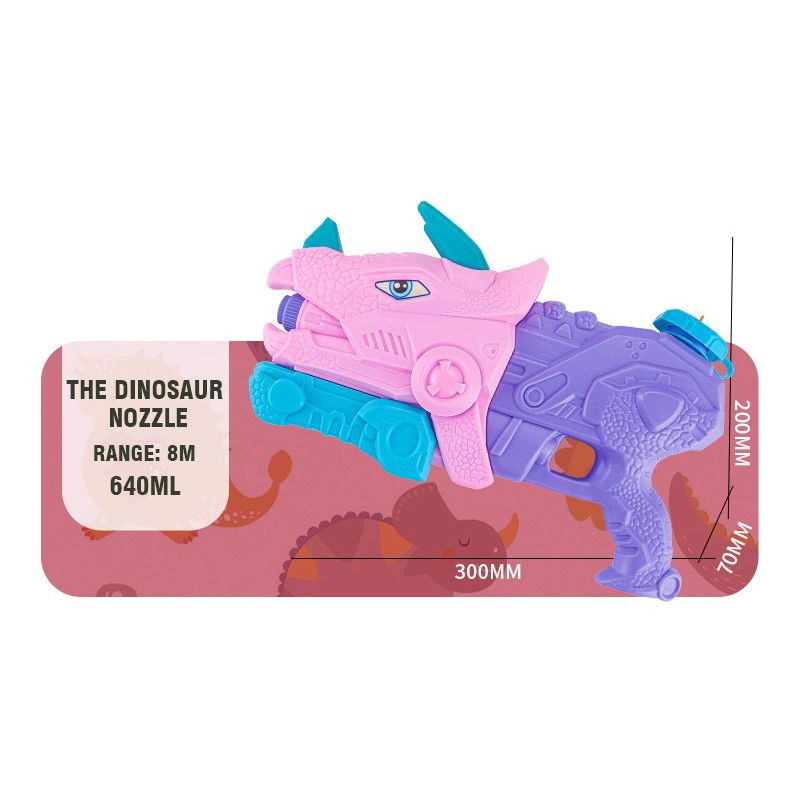 Pistol cu Apa pentru Copii, Rezervor, Pentru Piscina/Plaja, Flippy, 6ani+, Triceratops, 3 duze, Roz, 640ML [3]
