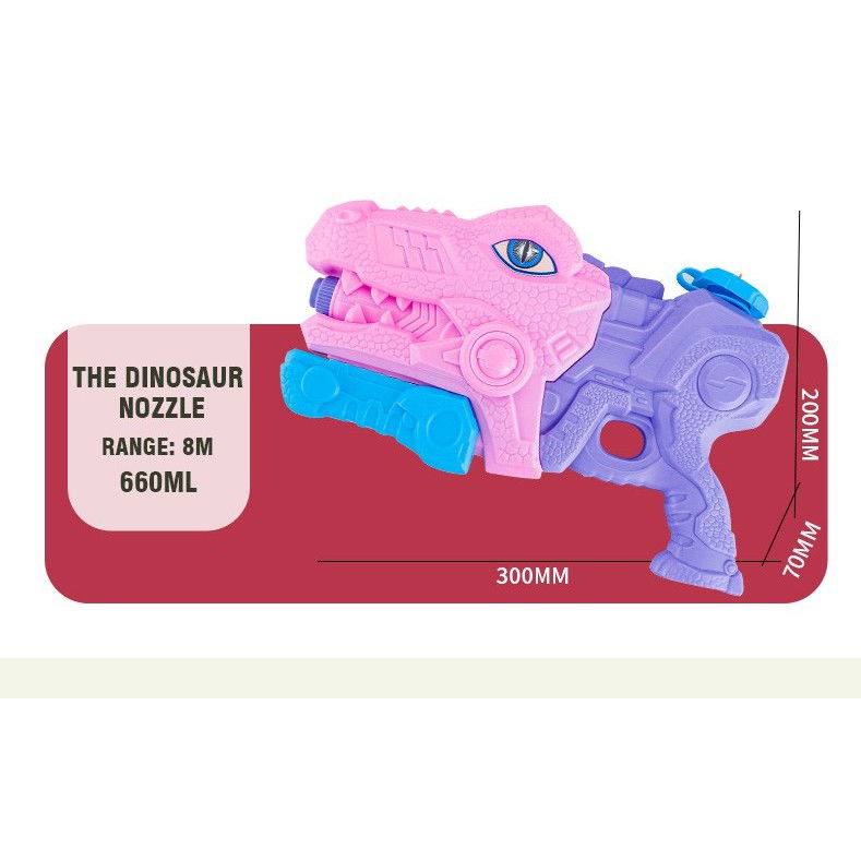Pistol cu Apa pentru Copii, Rezervor, Pentru Piscina/Plaja, Flippy, 6ani+, Tiranozaur, 3 duze, Roz, 660ML [3]