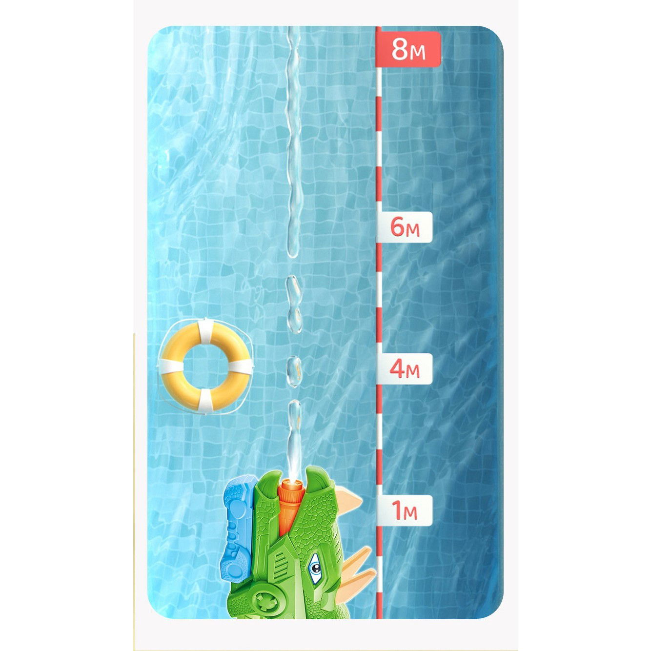 Pistol cu Apa pentru Copii, Rezervor, Pentru Piscina/Plaja, Flippy, 6ani+, Triceratops, 3 duze, Verde, 1330ML [4]