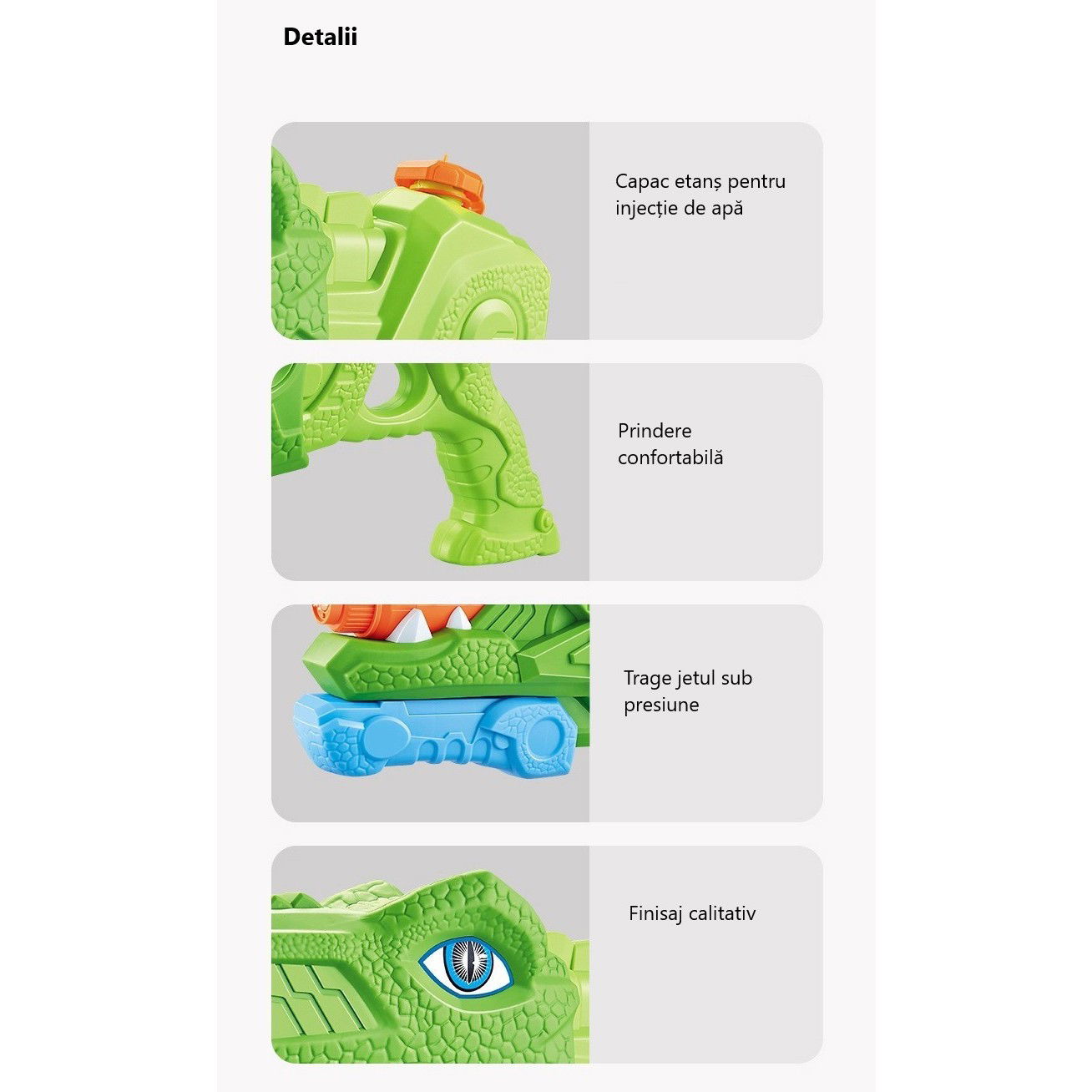 Pistol cu Apa pentru Copii, Rezervor, Pentru Piscina/Plaja, Flippy, 6ani+, Triceratops, 3 duze, Verde, 1330ML [3]