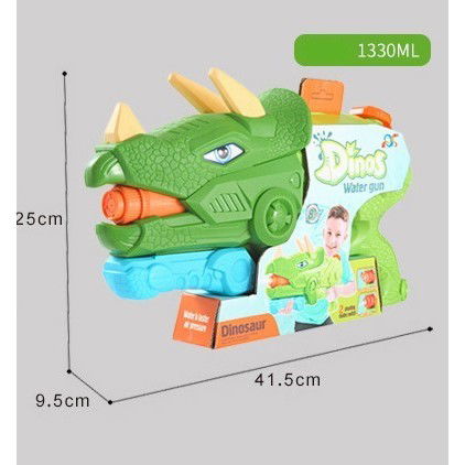 Pistoale cu apa - Pistol cu Apa pentru Copii, Rezervor, Pentru Piscina/Plaja, Flippy, 6ani+, Triceratops, 3 duze, Verde, 1330ML