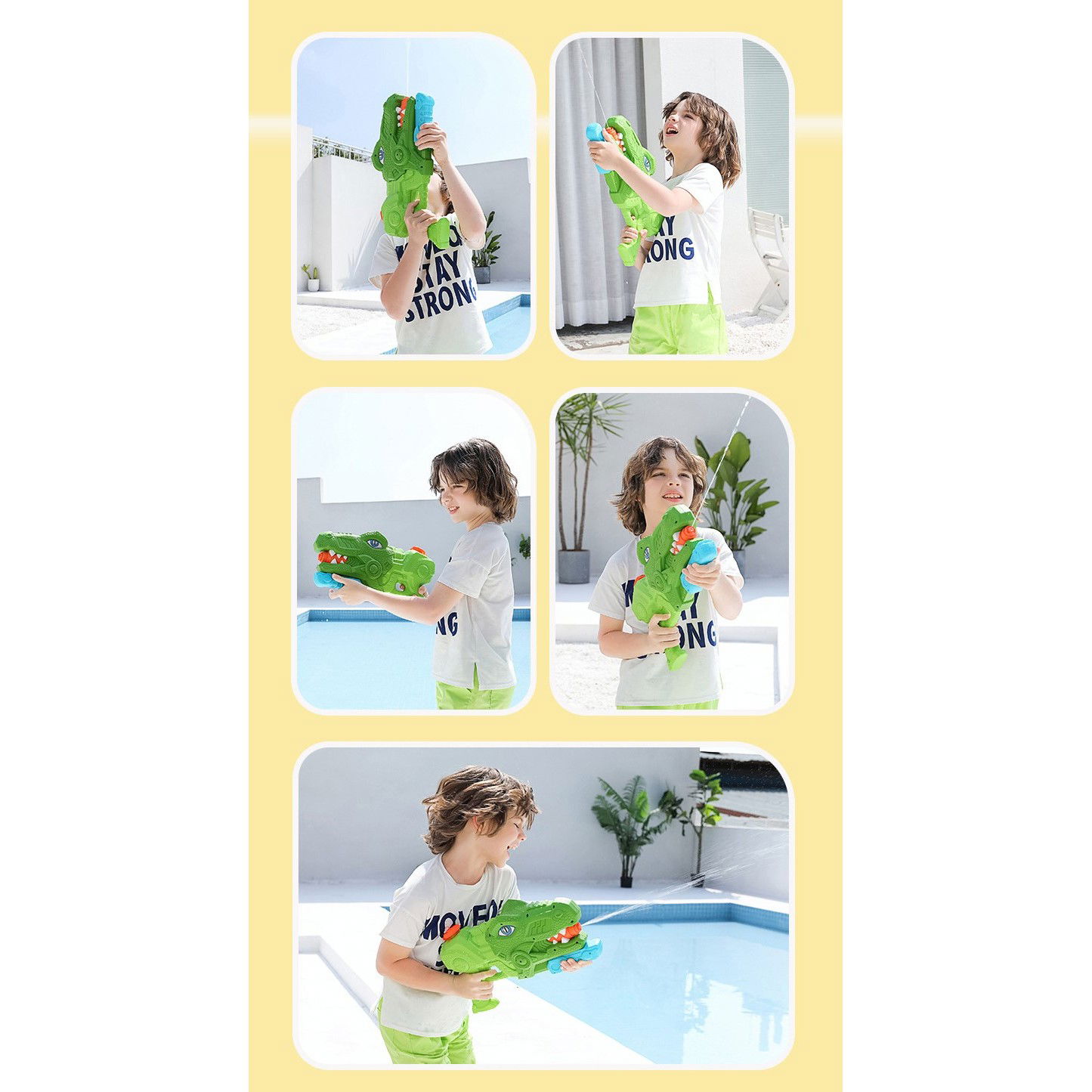 Pistol cu Apa pentru Copii, Rezervor, Pentru Piscina/Plaja, Flippy, 6ani+, Tiranozaur, 3 duze, Verde, 1440ML [4]