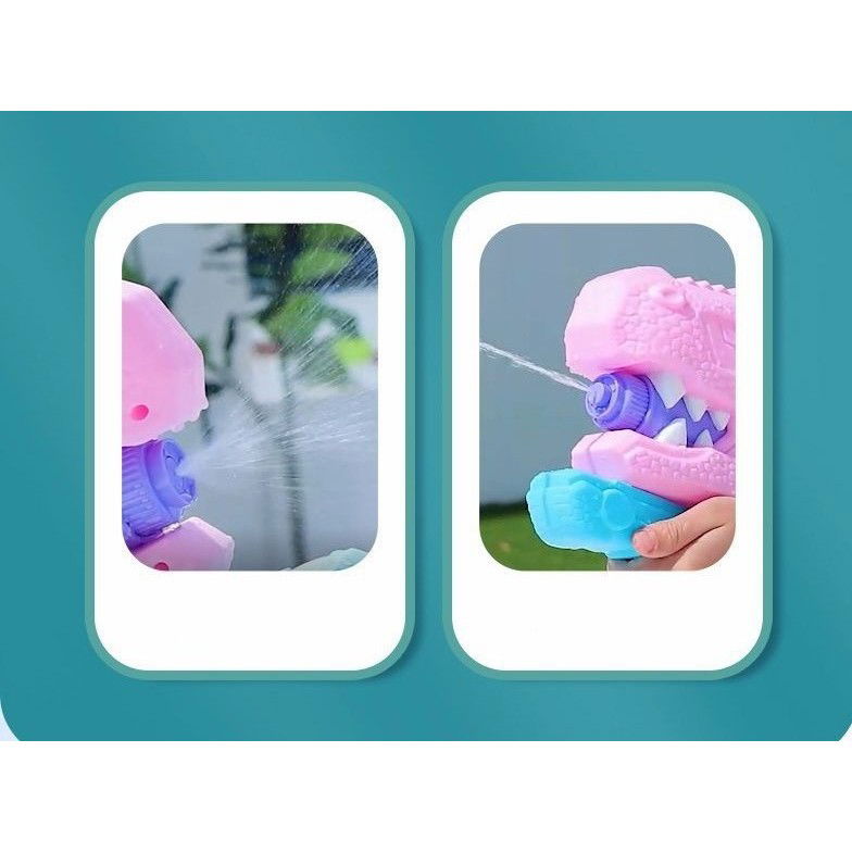 Set 2x Pistol cu Apa pentru Copii, Rezervor, Pentru Piscina/Plaja, Flippy, 6ani+, Tiranozaur, Roz + Verde,660 ML [5]