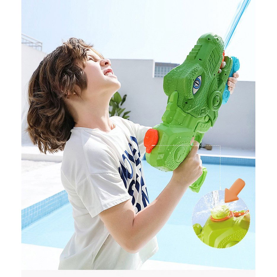 Set 2x Pistol cu Apa pentru Copii, Rezervor, Pentru Piscina/Plaja, Flippy, 6ani+, Tiranozaur, Roz + Verde,660 ML [8]