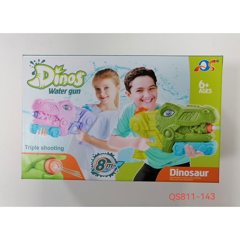 50 - 100 LEI - Set 2x Pistol cu Apa pentru Copii, Rezervor, Pentru Piscina/Plaja, Flippy, 6ani+, Tiranozaur, Roz + Verde,660 ML