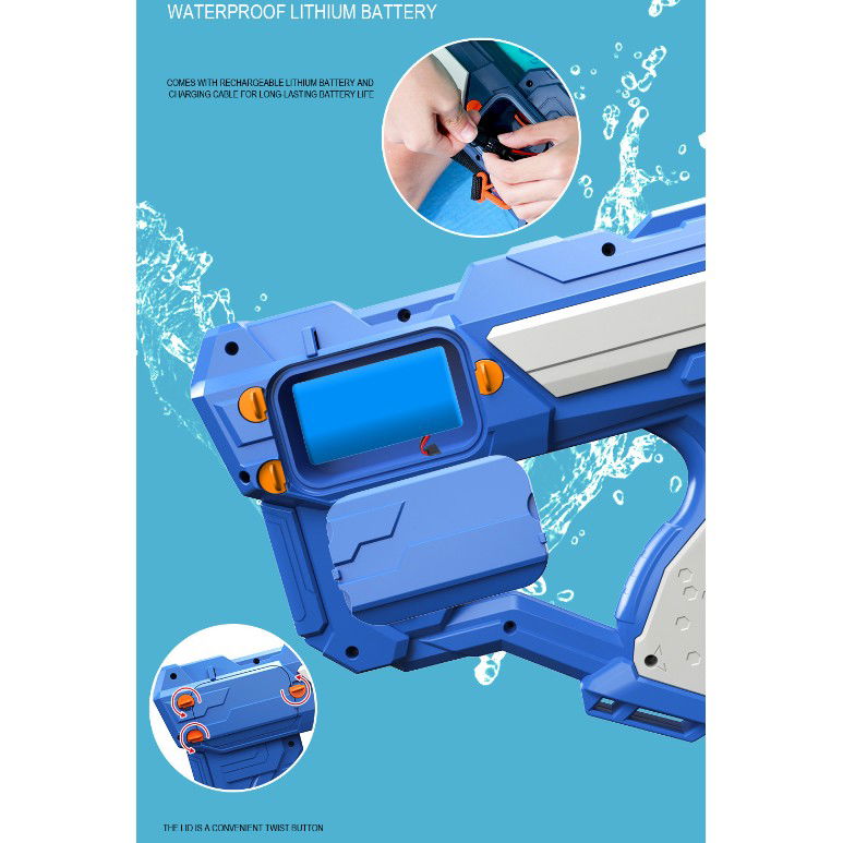 Pistol cu Apa pentru Copii, Rezervor 600ml, Flippy, 14ani+, cu baterie 1200mAh, Electric Burst, Albastru/Verde, 800ML [10]