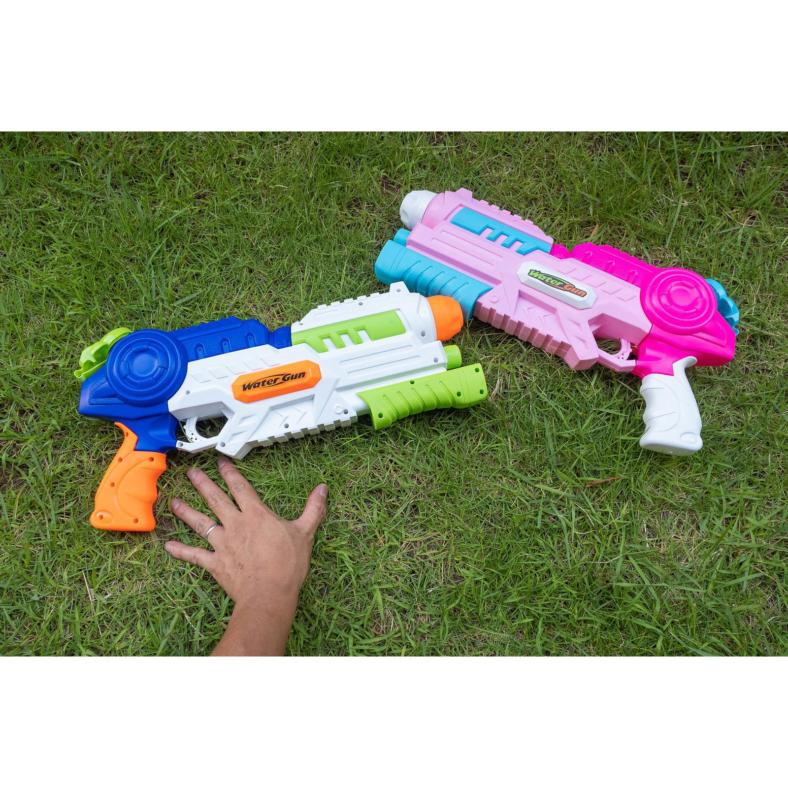 Pistoale cu apa - Set 2x Pistol cu Apa pentru Copii, Rezervor, Pentru Piscina/Plaja, Flippy, 6ani+, Roz + Albastru, 1000 ML