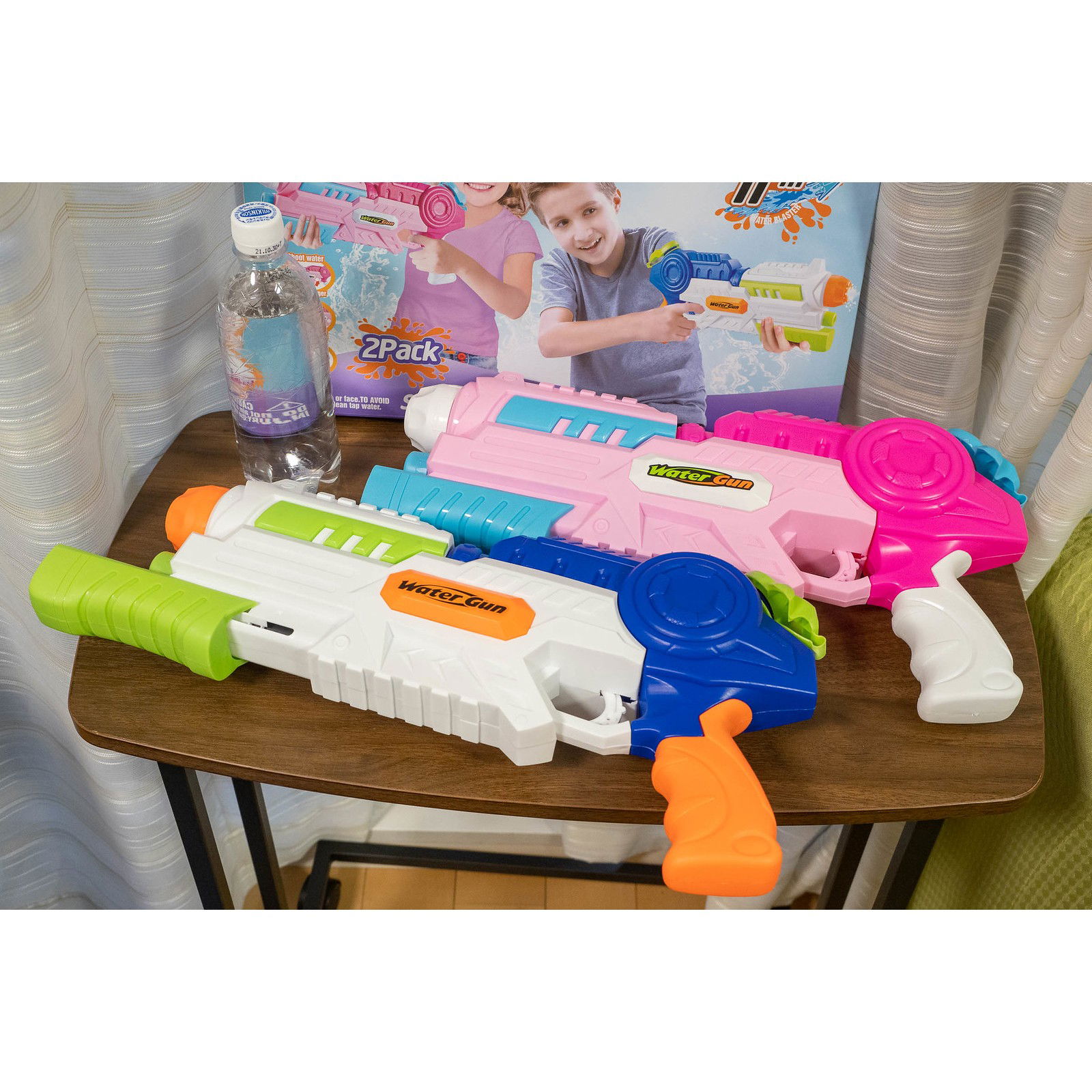 Set 2x Pistol cu Apa pentru Copii, Rezervor, Pentru Piscina/Plaja, Flippy, 6ani+, Roz + Albastru, 1000 ML [5]