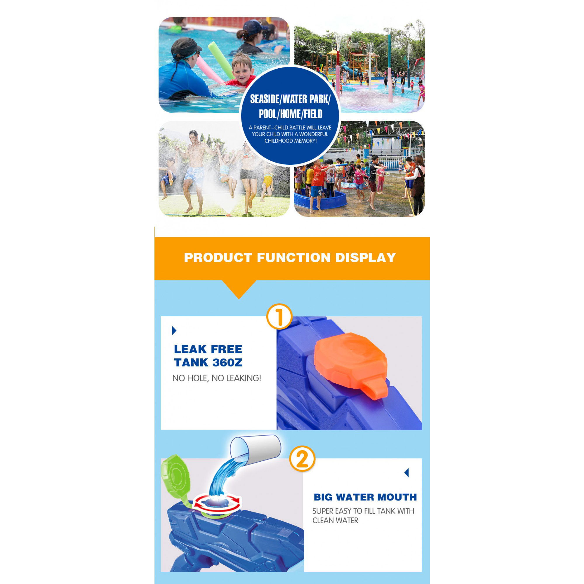 Pistoale cu apa - Pistol cu Apa pentru Copii, Rezervor, Pentru Piscina/Plaja, Flippy, 6ani+, Albastru, 300ML