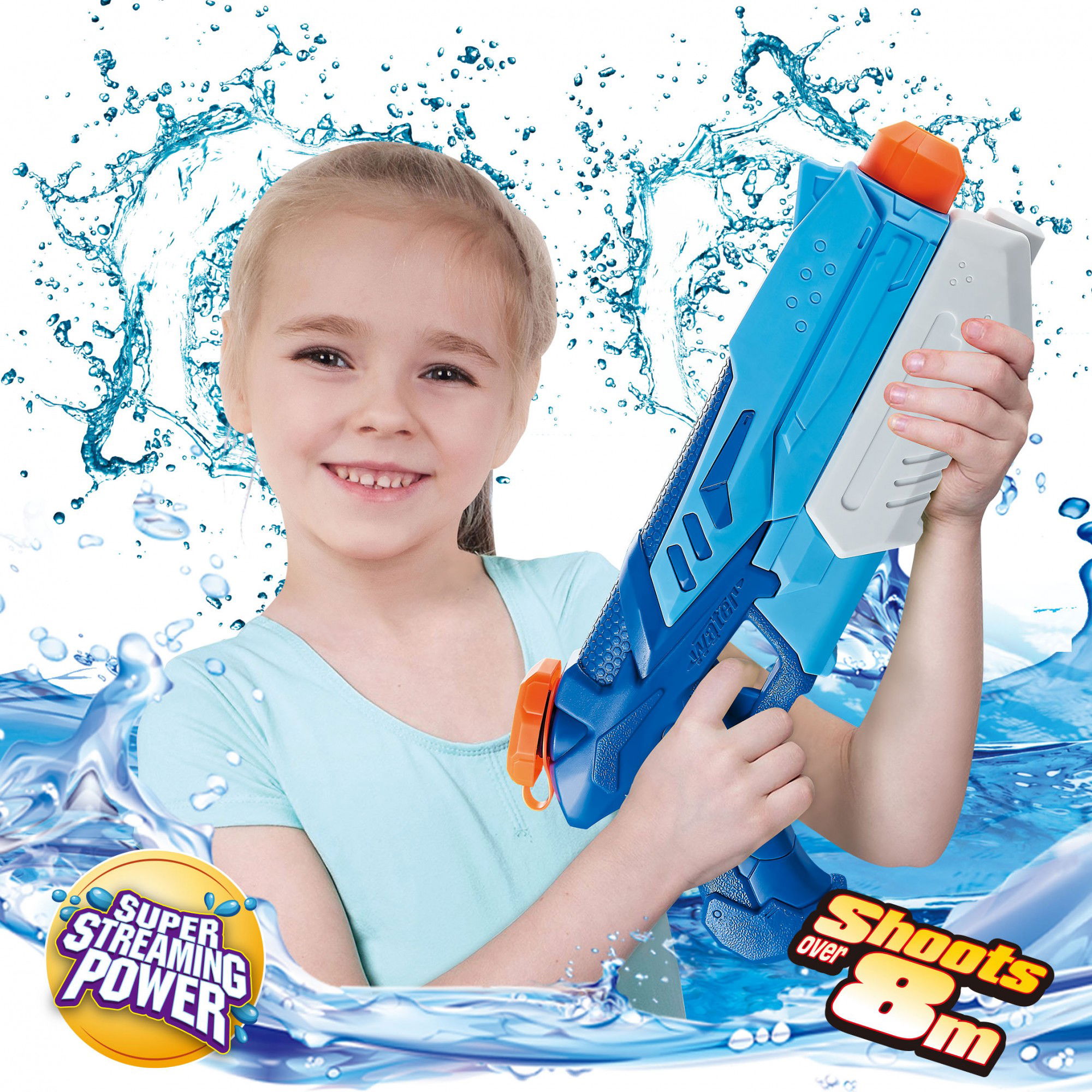 Pistol cu Apa pentru Copii, Rezervor, Pentru Piscina/Plaja, Flippy, 6ani+, Albastru, 900ML [5]