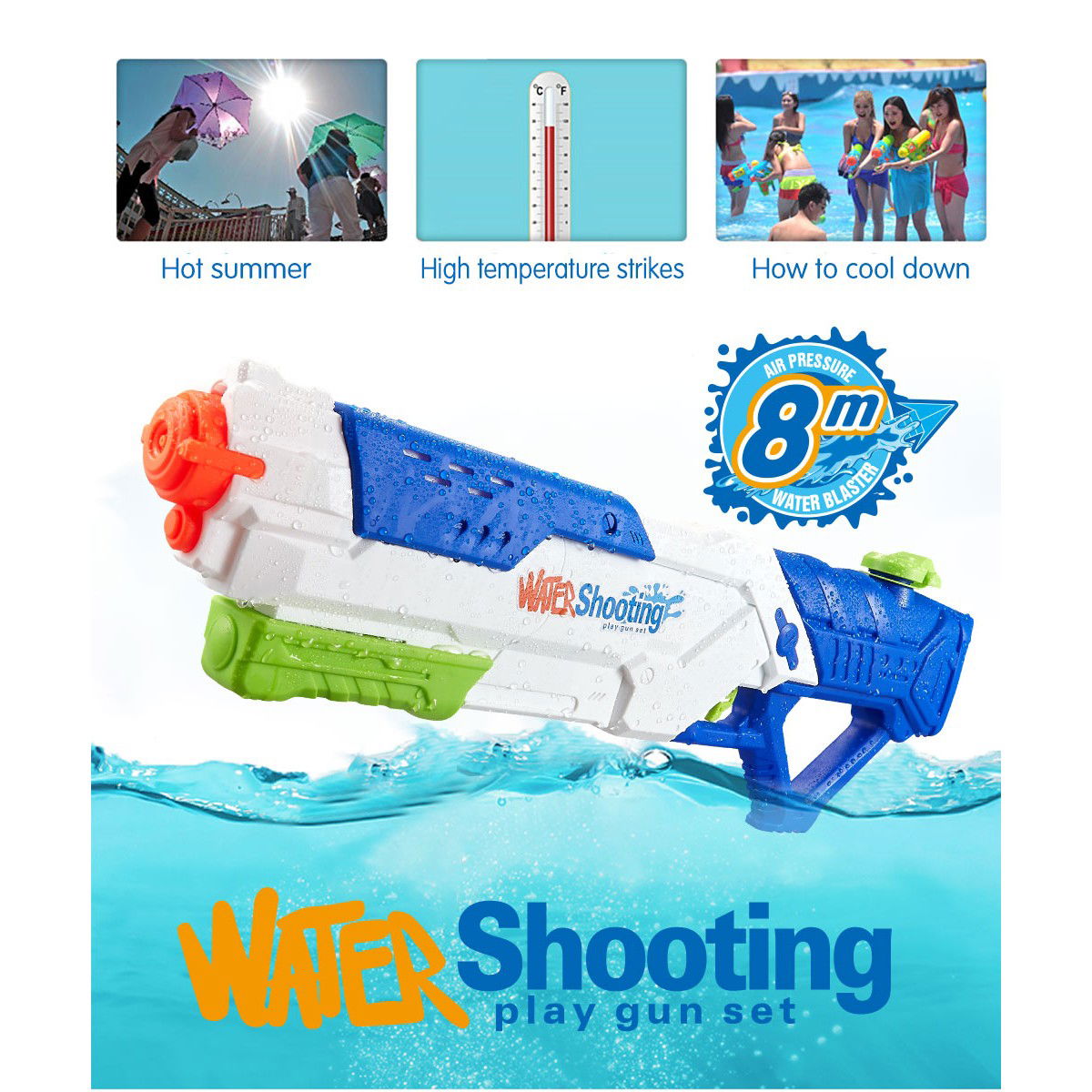 Pistol cu Apa pentru Copii, Rezervor, Pentru Piscina/Plaja, Flippy, 6ani+, Multicolor, 1200ML [9]