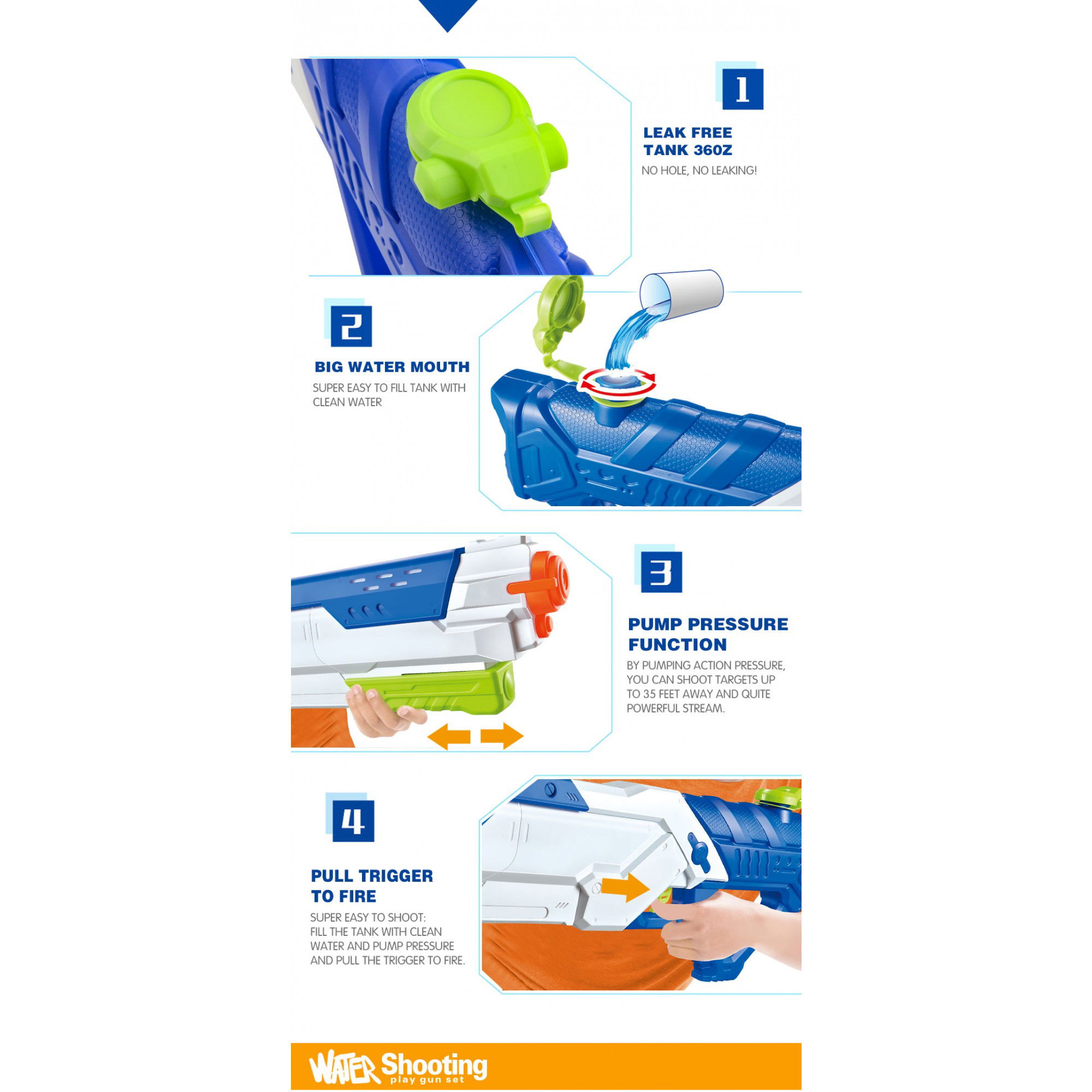 Pistol cu Apa pentru Copii, Rezervor, Pentru Piscina/Plaja, Flippy, 6ani+, Multicolor, 1200ML [7]