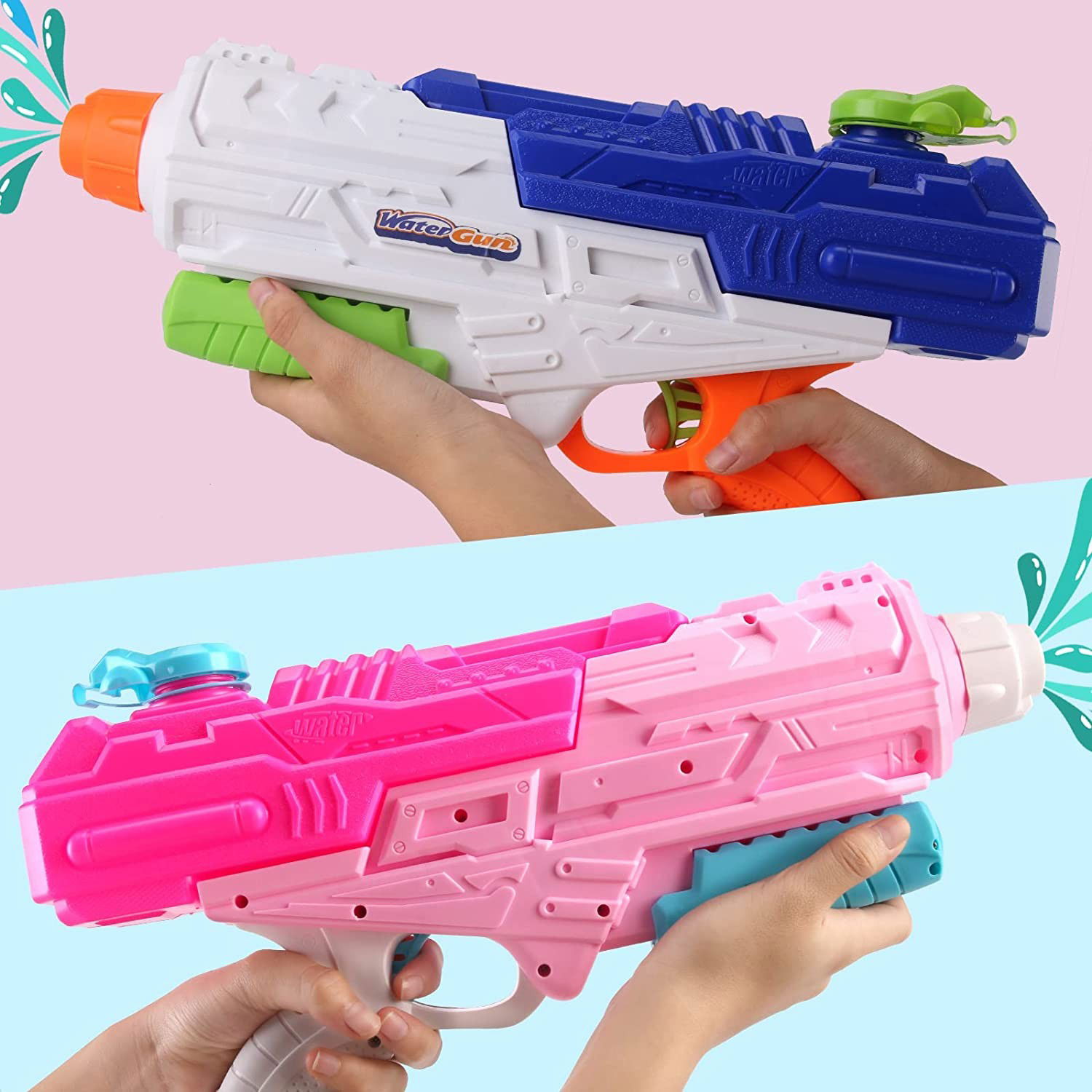 Set 2x Pistol cu Apa pentru Copii, Rezervor, Pentru Piscina/Plaja, Flippy, 6ani+, Roz + Albastru, 1200 ML [7]