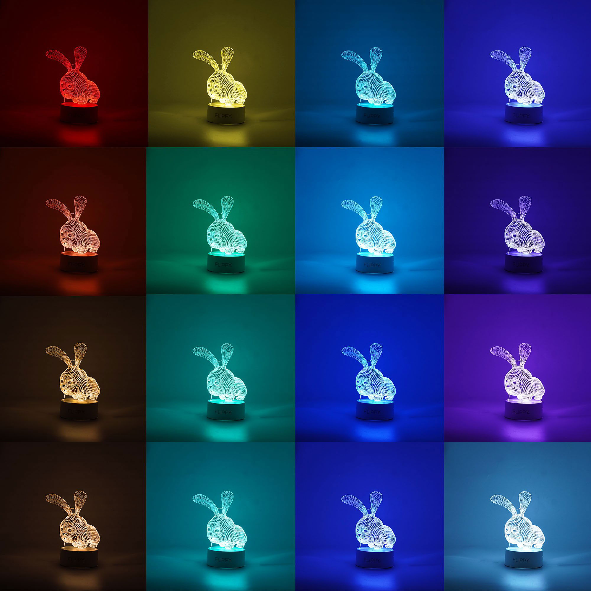 Lampa LED decorativa, Flippy, 3D, Iepure, cu USB si baterii, 20 cm inaltime, din material acril, lumina multicolora si telecomanda inclusa, alb [3]
