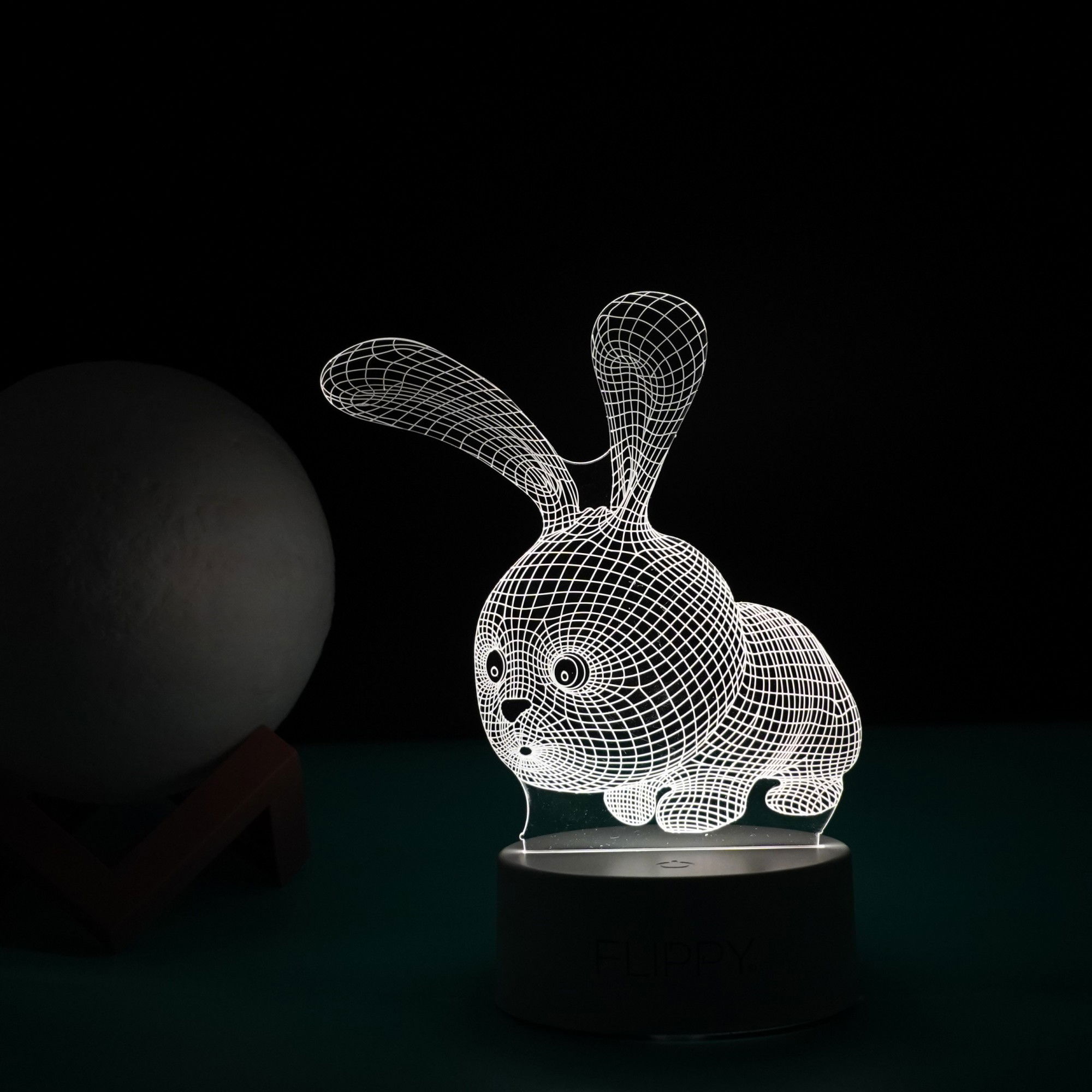Lampa LED decorativa, Flippy, 3D, Iepure, cu USB si baterii, 20 cm inaltime, din material acril, lumina multicolora si telecomanda inclusa, alb [4]