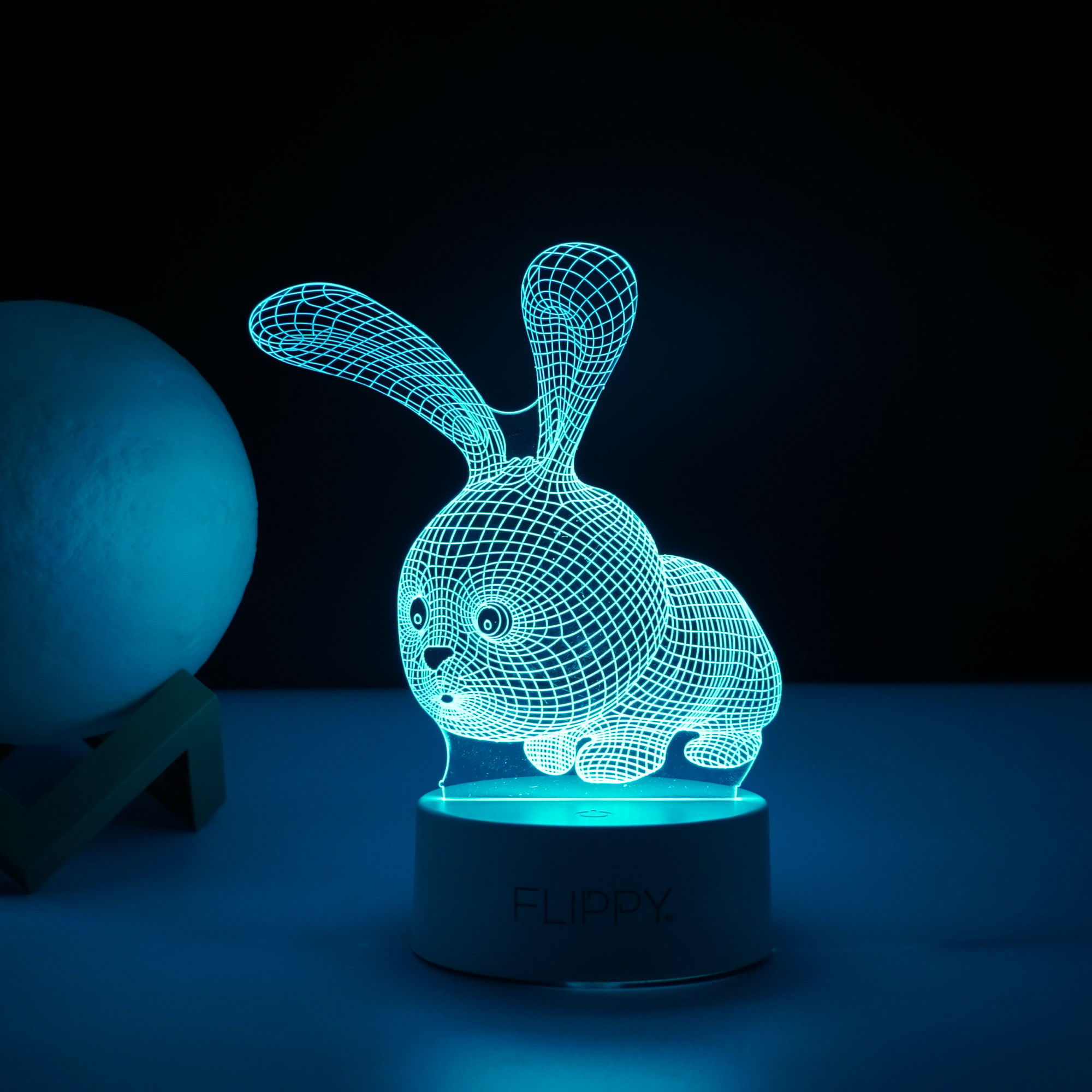 Lampa LED decorativa, Flippy, 3D, Iepure, cu USB si baterii, 20 cm inaltime, din material acril, lumina multicolora si telecomanda inclusa, alb [5]