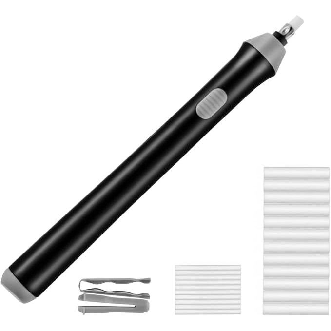 Pentru casa - Radiera Electrica, Flippy, pentru Schite si Arta, Grosime Varf 3 mm/5 mm, Baterii 2 x AA (neincluse), din ABS, Negru