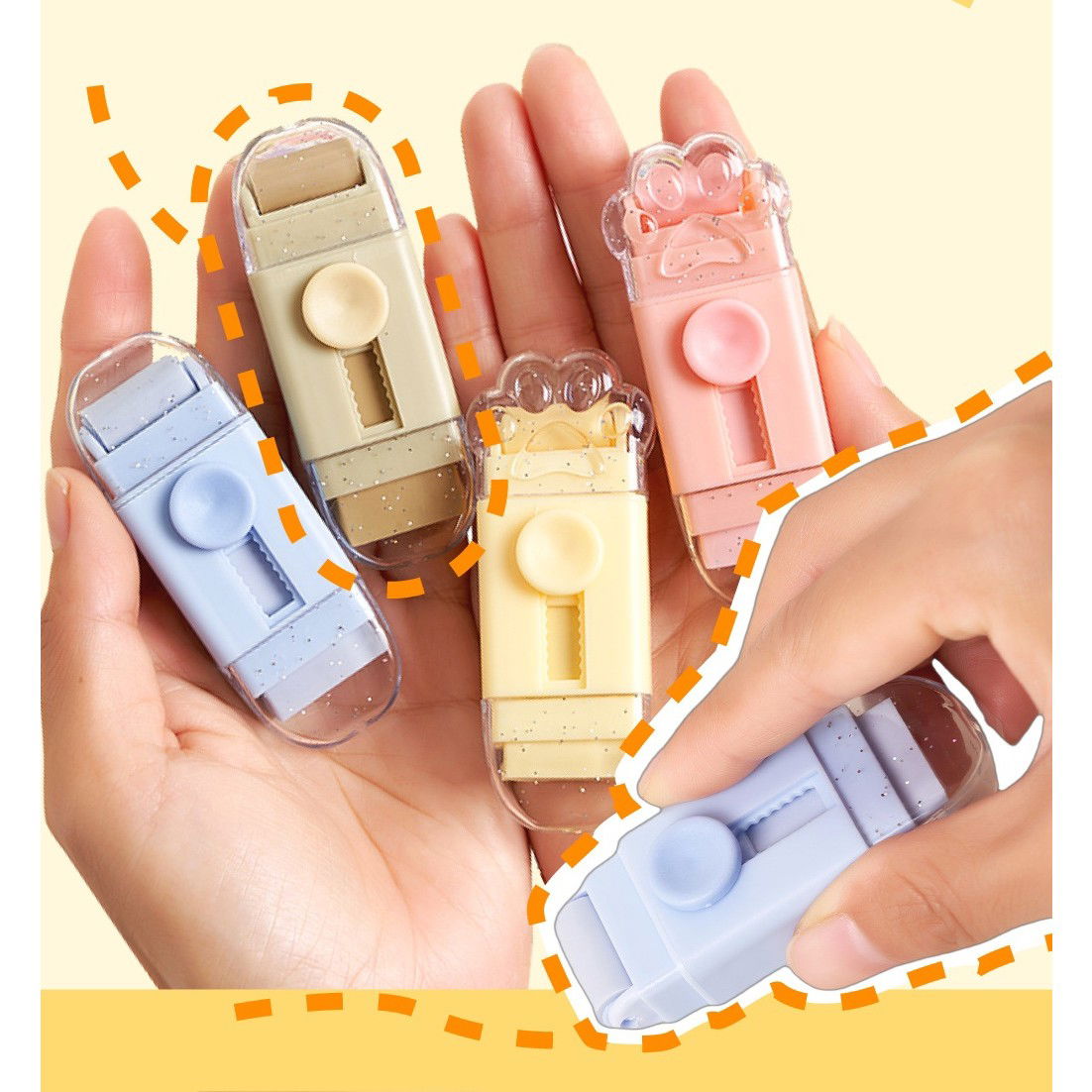 Radiera, Flippy, Model Labuta de Pisica, cu 2 Rezerve, Reglare Pull-Push, din Cauciuc, Galben [3]