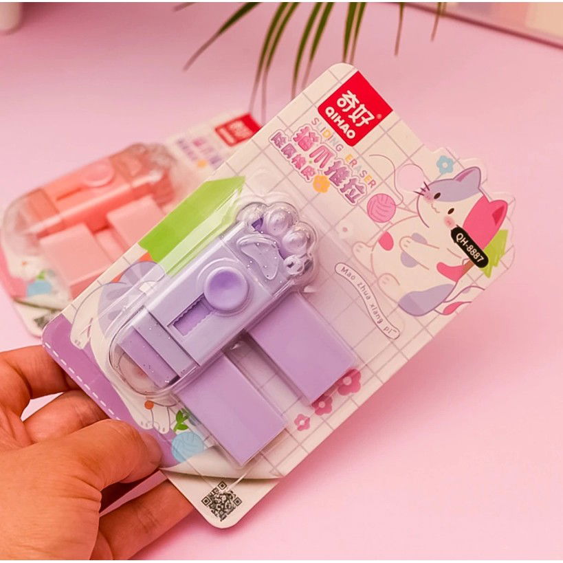 Radiera, Flippy, Model Labuta de Pisica, cu 2 Rezerve, Reglare Pull-Push, din Cauciuc, Mov [5]