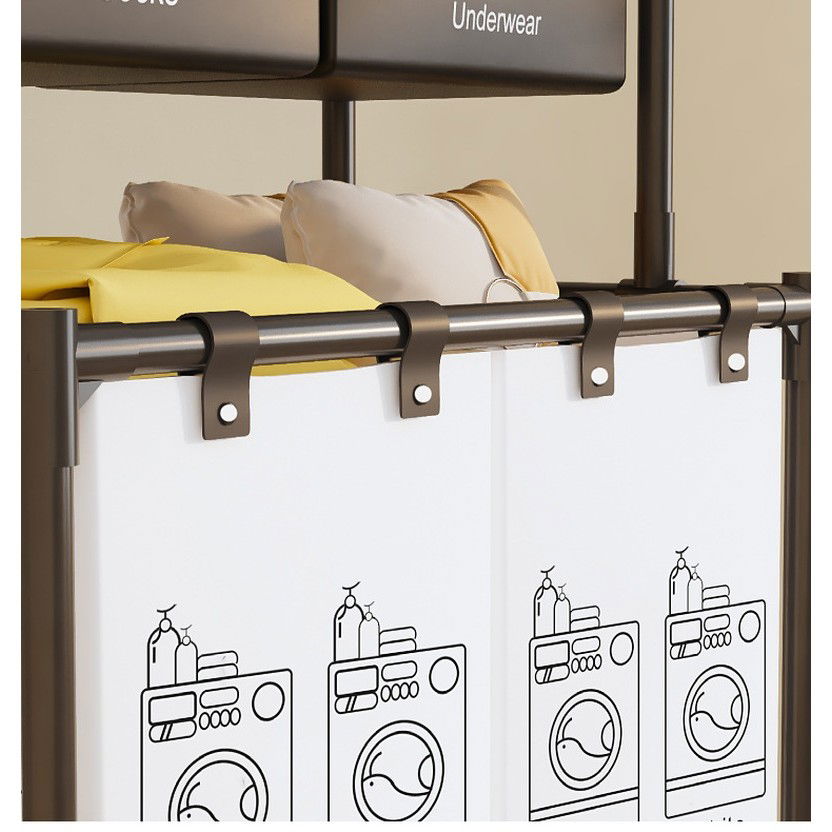 Cos de Rufe, Flippy, cu 2 Etaje, 2 Cosuri, Cadru de Otel Inoxidabil, 97x44x31 cm, Negru [5]