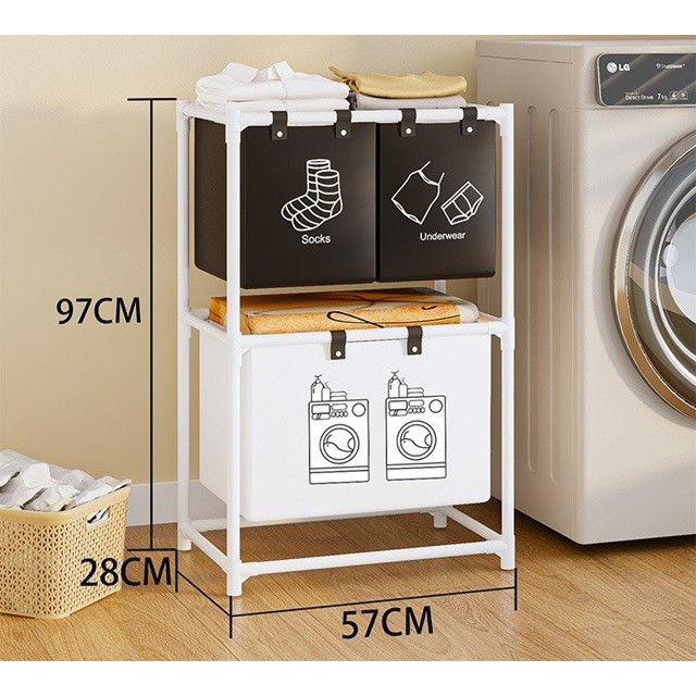 Cos de Rufe, Flippy, cu 2 Etaje, Flippy, 3 Cosuri, Cadru de Otel Inoxidabil, 97x28x57 cm, Alb [3]