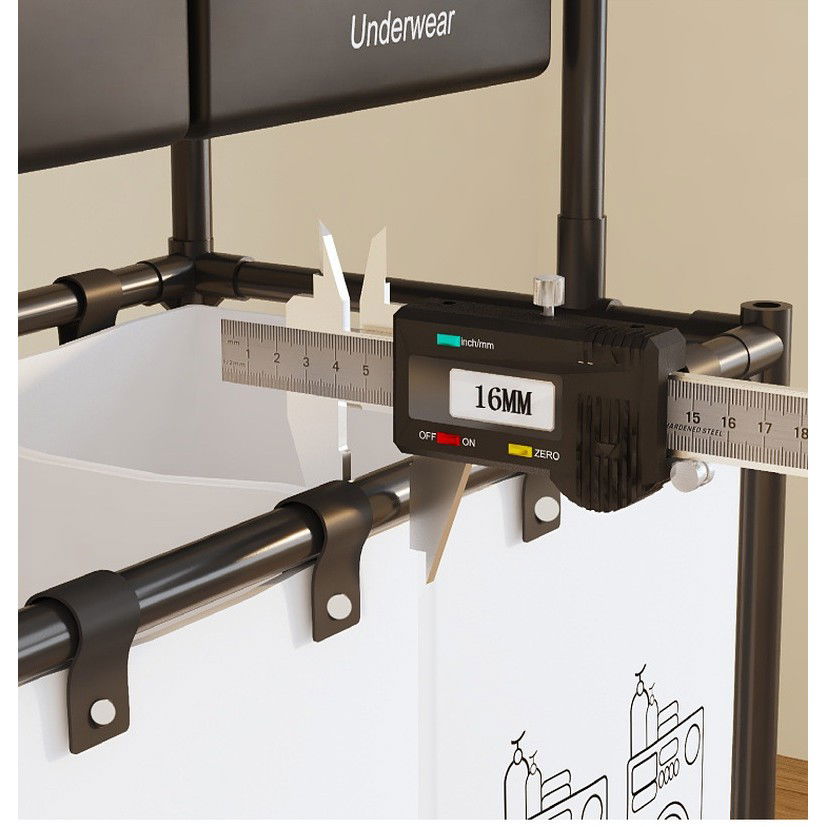 Cos de Rufe, Flippy, cu 2 Etaje, 4 Cosuri, Cadru de Otel Inoxidabil, 97x44x57 cm, Negru [5]