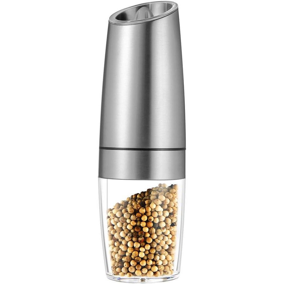 Rasnita Electrica Sare si Piper, Flippy, cu Camera Depozitare Transparenta, Macinare, Functionare pe Baterii, cu Lumina, ABS, 20x6.5 cm, Argintiu/Transparent [6]