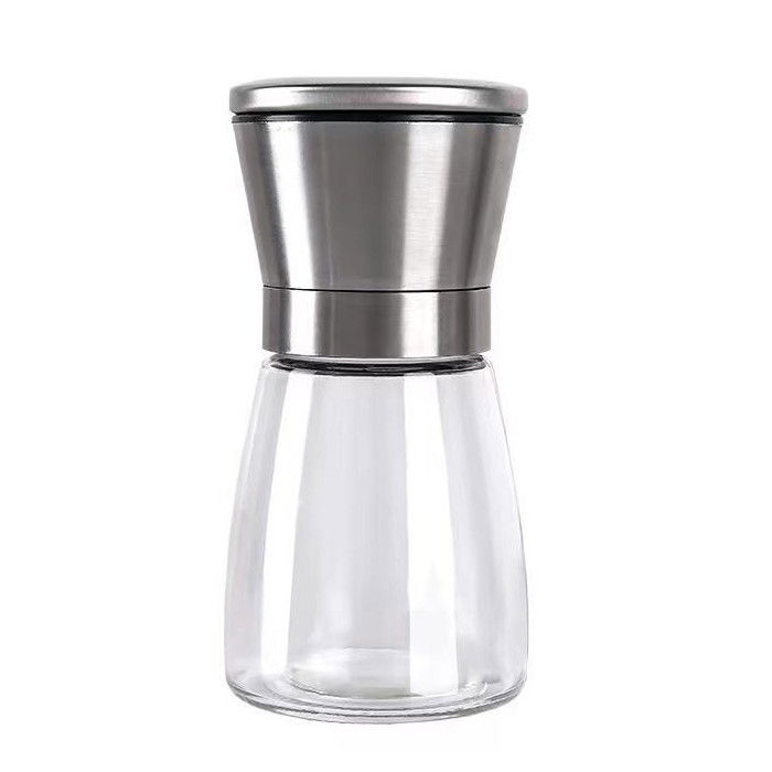Organizatoare si Depozitare Bucatarie - Rasnita Manuala pentru boabe, Flippy, Rasnita pentru Piper Sare Cafea, din Sticla cu Otel inoxidabil, 13.5 x 6.5 cm, volum 180 ml, Transparenta cu Capac din Inox