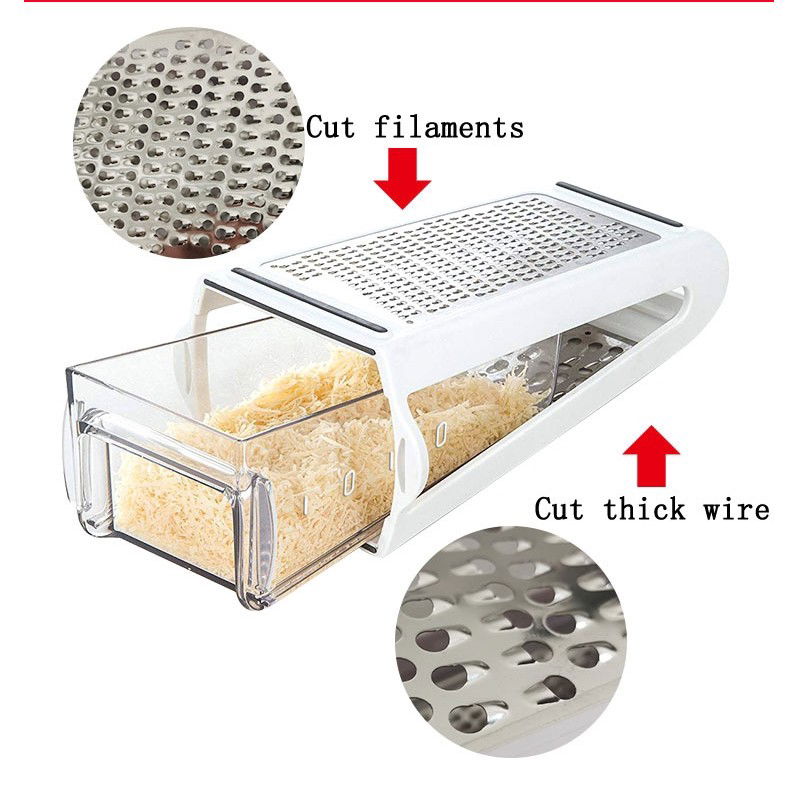 Ustensile pentru Bucătărie - Razatoare de bucatarie cu cutie colectoare Flippy, doua tipuri de lame, carcasa inox si ABS, design practic, alb