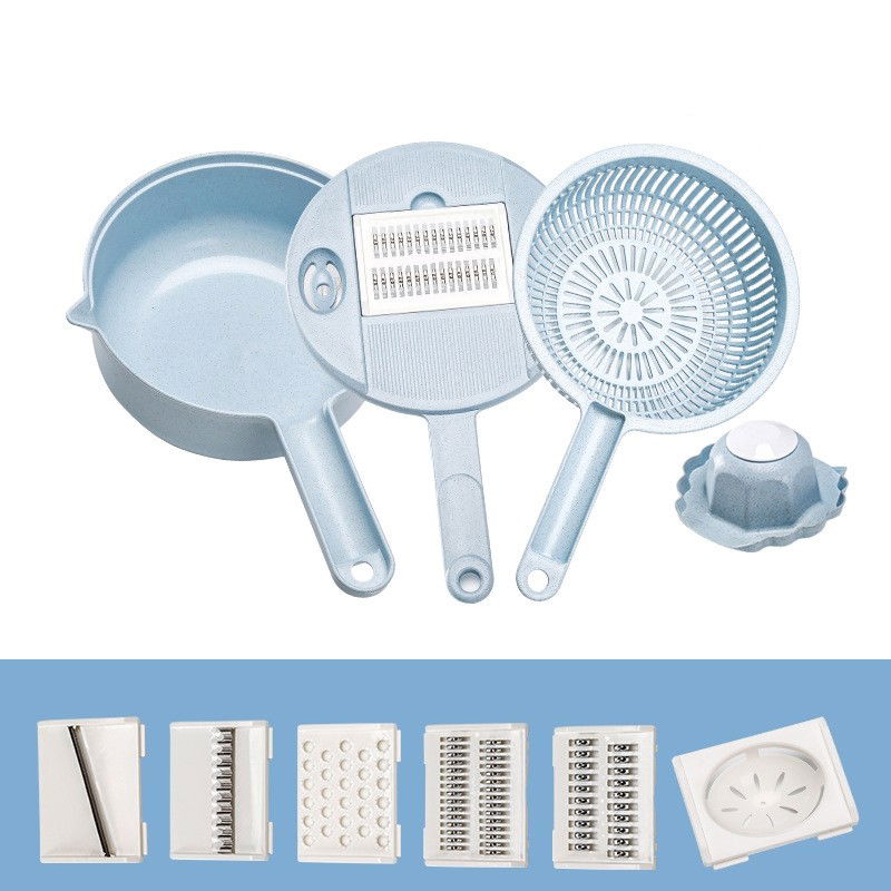 Ustensile pentru Bucătărie - Razatoare multifunctionala Flippy pentru legume, fructe, branzeturi, 10 piese, 27.6x8 cm, albastru