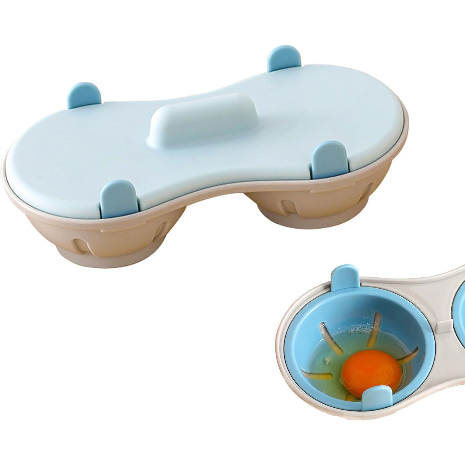 Pentru casa - Recipient Dublu pentru Oua, Flippy, din Plastic Flippy, pentru Gatit la Microunde, 22 x 11.8 x 8 cm, Albastru