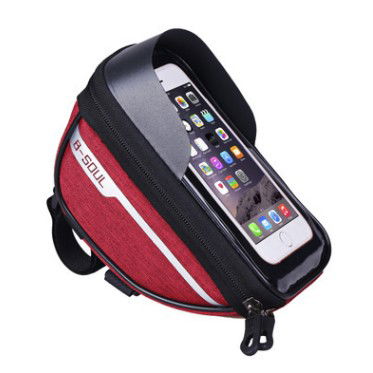 Suporţi Bicicletă - Borseta bicicleta impermeabila cu husa pentru telefon Flippy, montare pe ghidon, compatibila cu telefoane de pana la 16 cm, spatiu depozitare, 18.5x9.5 cm, rosu