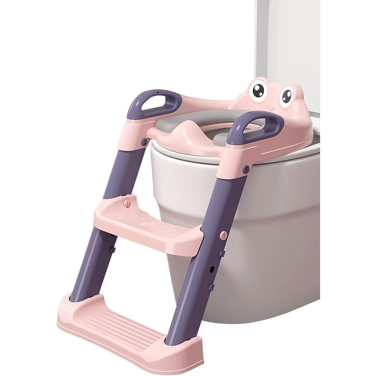 Reductor si Scaunel Inaltator WC, Flippy, pentru Copii 1 - 7 Ani, 2 Trepte Reglabile, Pliabil, Colac Moale, cu Spatar si Manere, Inaltime 54/58 cm x 39.5 x 35 cm, din Plastic+PVC, Roz/Mov [4]