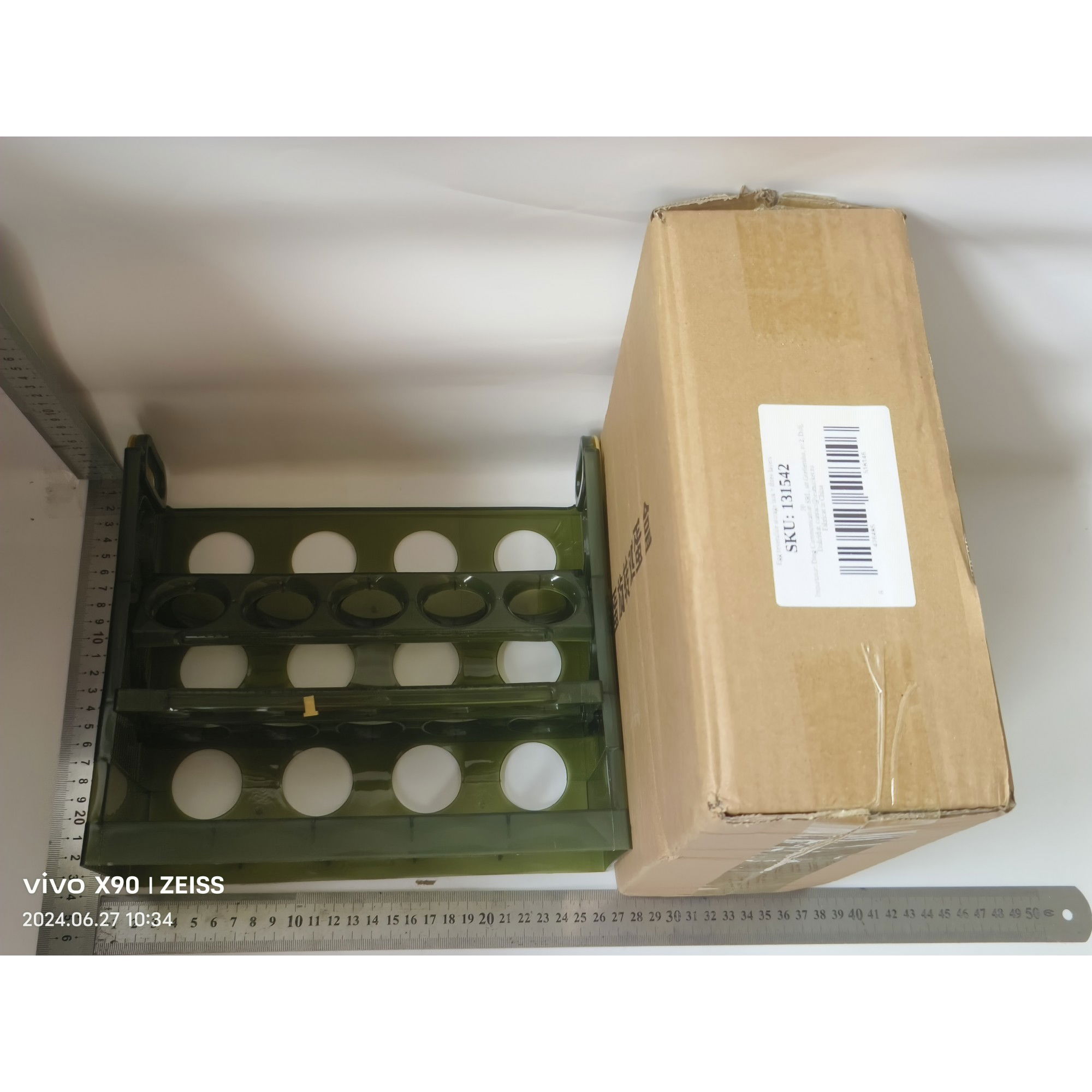Pentru casa - Suport Organizator pentru Oua, Flippy, pentru Frigider, Verde transparent, Capacitate 30 oua, Trei straturi, cu Data de Expirare, 25.5x10x23 cm