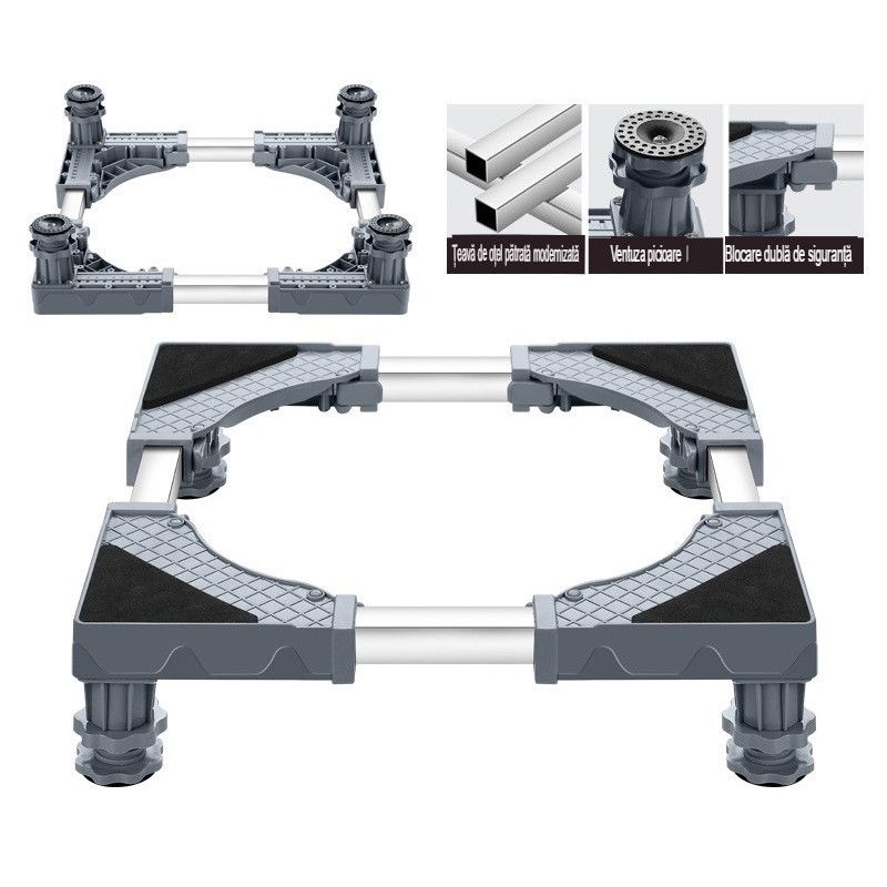 Casa si Bricolaj - Suport Universal Reglabil, Flippy, pentru Frigider, Masina de Spalat, Uscator, Ajustabil, 4 Picioare, Antiderapant, Gri